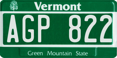 VT license plate AGP822