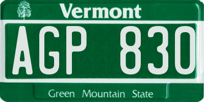VT license plate AGP830
