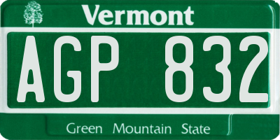 VT license plate AGP832