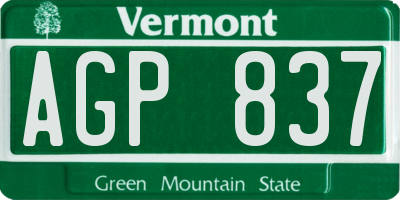 VT license plate AGP837