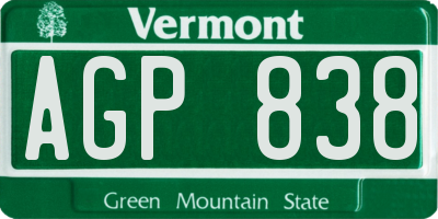 VT license plate AGP838
