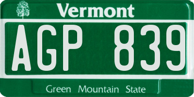 VT license plate AGP839