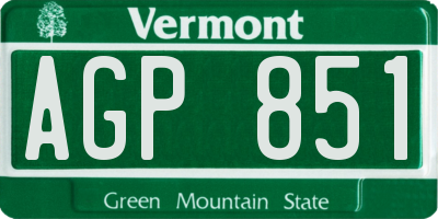 VT license plate AGP851