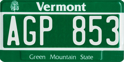 VT license plate AGP853