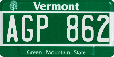 VT license plate AGP862