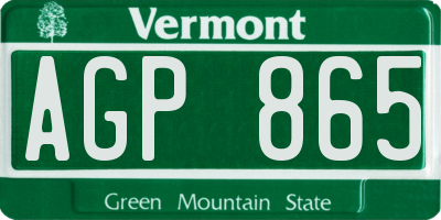 VT license plate AGP865