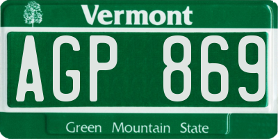 VT license plate AGP869