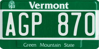 VT license plate AGP870