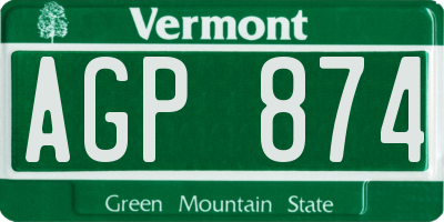 VT license plate AGP874