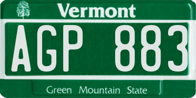VT license plate AGP883