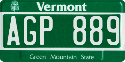 VT license plate AGP889