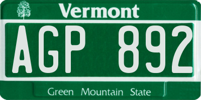 VT license plate AGP892