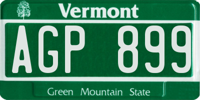 VT license plate AGP899