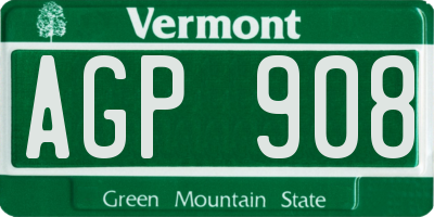 VT license plate AGP908