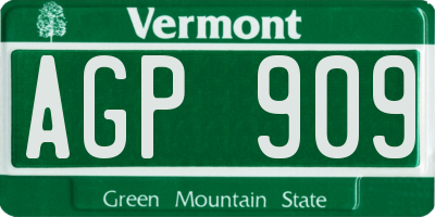VT license plate AGP909