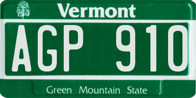 VT license plate AGP910