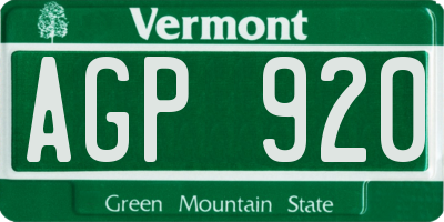 VT license plate AGP920
