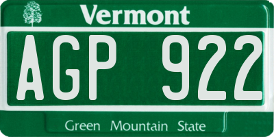 VT license plate AGP922