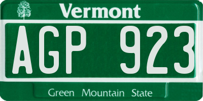 VT license plate AGP923