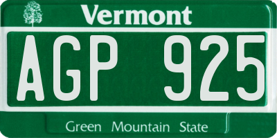 VT license plate AGP925