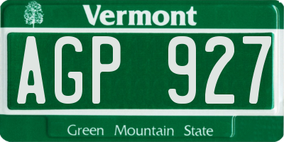 VT license plate AGP927