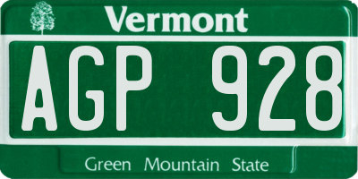VT license plate AGP928