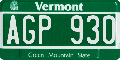 VT license plate AGP930