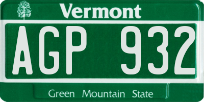 VT license plate AGP932
