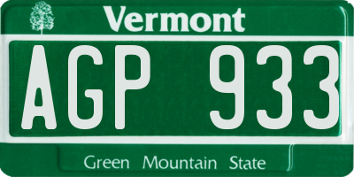 VT license plate AGP933