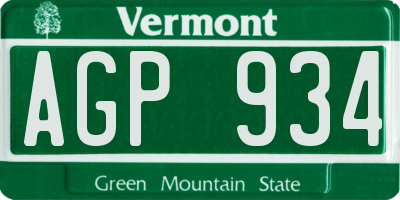 VT license plate AGP934