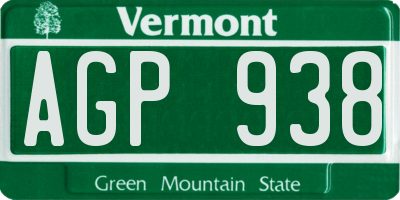 VT license plate AGP938