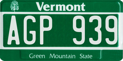 VT license plate AGP939