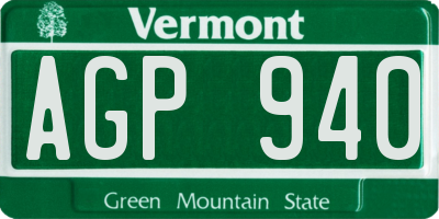 VT license plate AGP940
