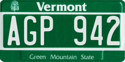 VT license plate AGP942