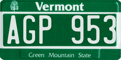 VT license plate AGP953