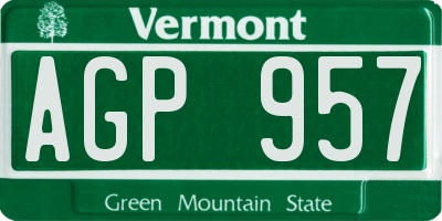 VT license plate AGP957