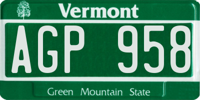 VT license plate AGP958