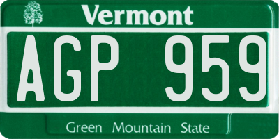 VT license plate AGP959