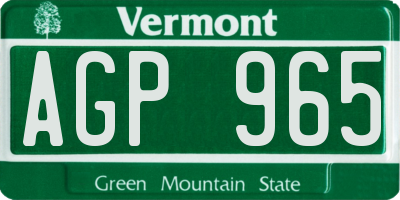 VT license plate AGP965
