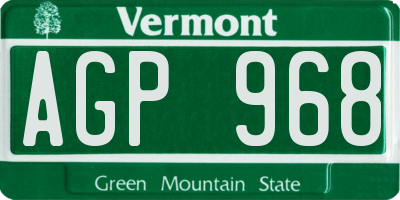 VT license plate AGP968