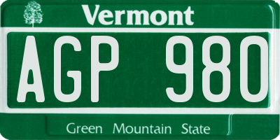 VT license plate AGP980