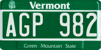 VT license plate AGP982