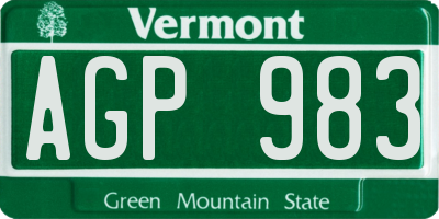 VT license plate AGP983
