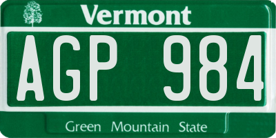 VT license plate AGP984