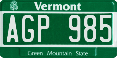 VT license plate AGP985
