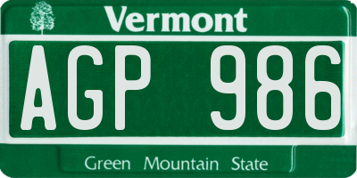 VT license plate AGP986