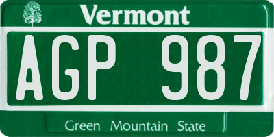 VT license plate AGP987