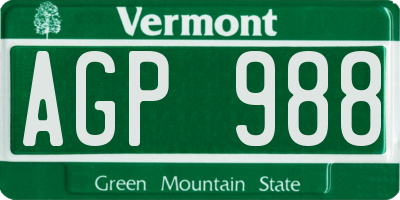 VT license plate AGP988