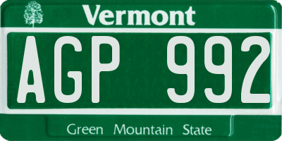 VT license plate AGP992