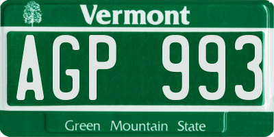 VT license plate AGP993